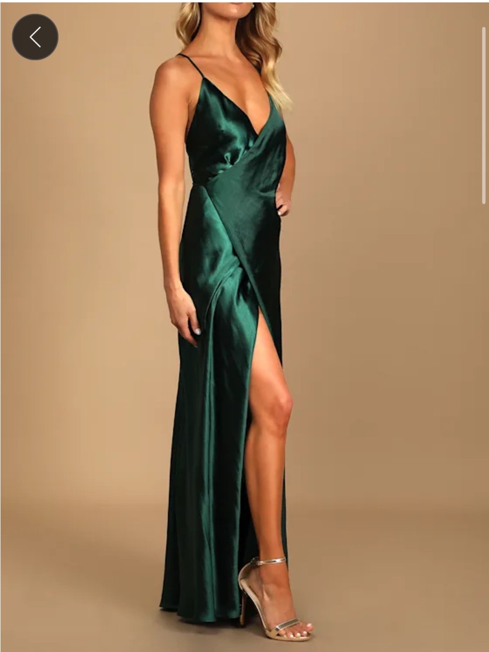 Lulus Fondly Loved Dark Green Satin Wrap Maxi Dress